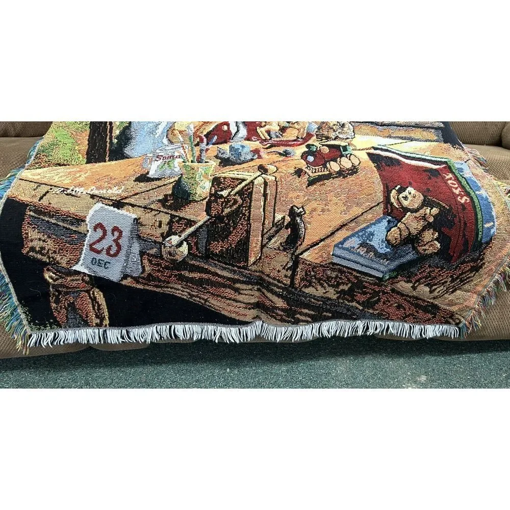 Tapestry Throw Blanket Santa Workshop Christmas Scene‎ Cozy Home Decor